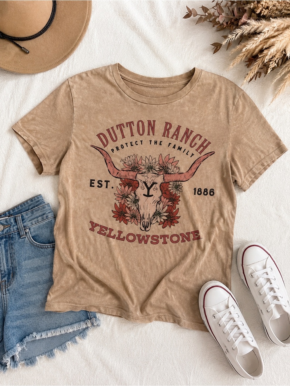 Yellowstone Dutton Ranch Acid Wash Graphic Tee | Size Medium